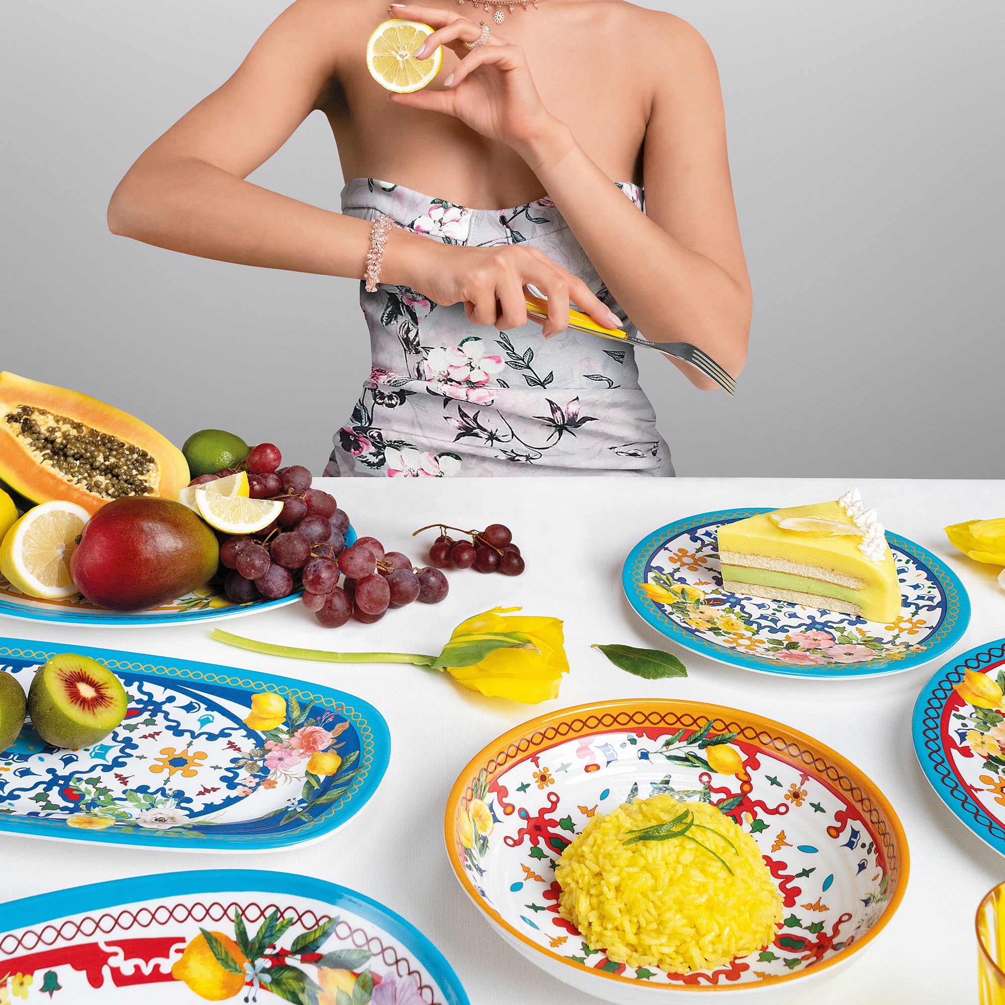 LARGE OVAL TRAY ''FLOWER&LEMON'' - Image 3
